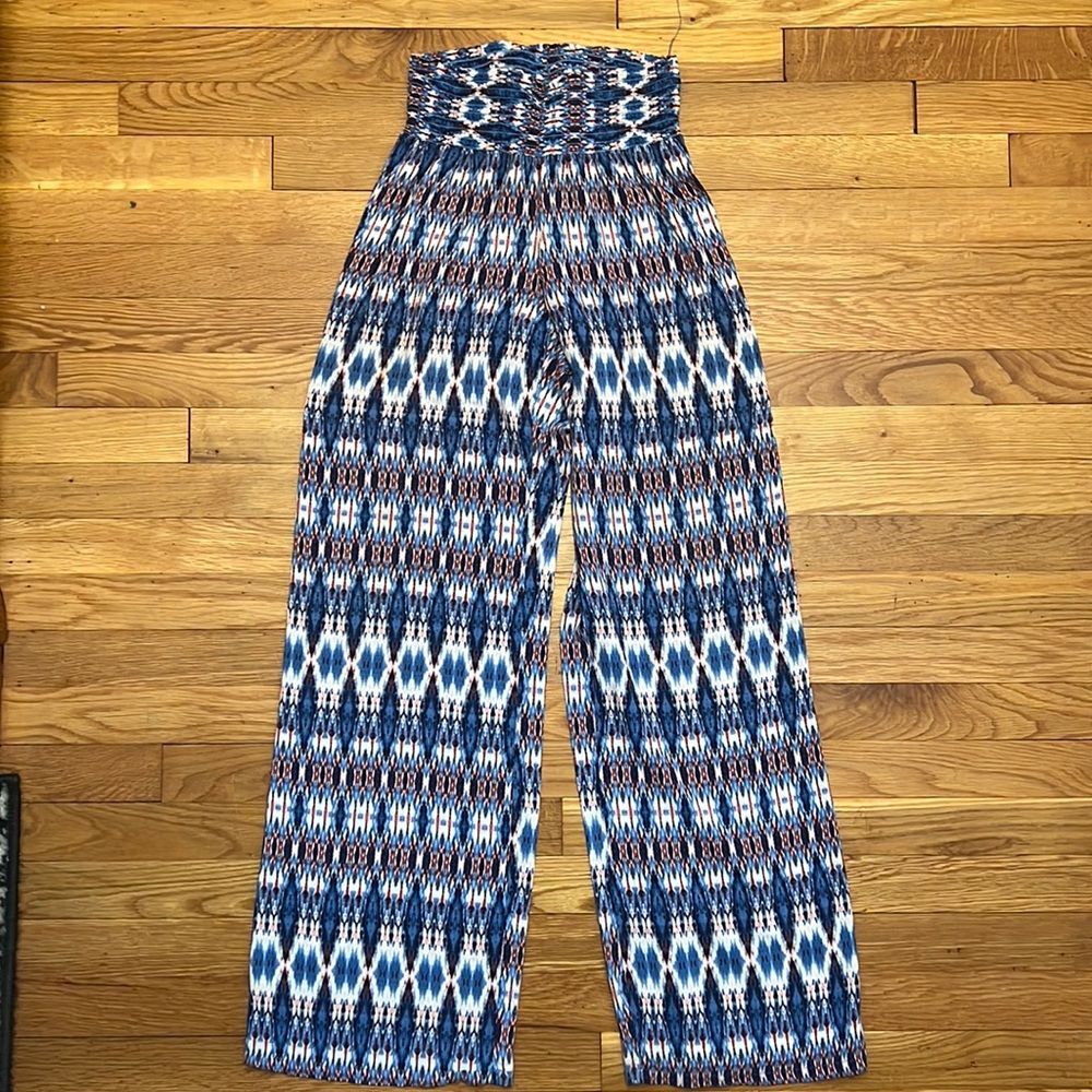 Red white and blue tie dye wide leg pants